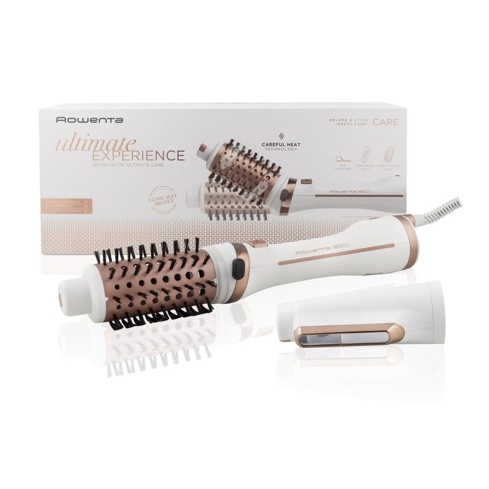 Стайлер-фен Rowenta Ultimate Experience 2-in-1 CF9620F0, ротаційна гаряча щітка з іонізатором та Pro Keratin, 3 насадки, чорний/розе-золото
