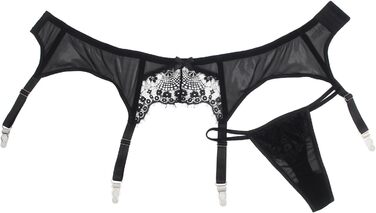 Жіночий мереживний стрінг-ремень, великі розміри, сексуальний стрінг для стегон, з 4 вінтажними ремінцями, кліпсами, чорний (10)