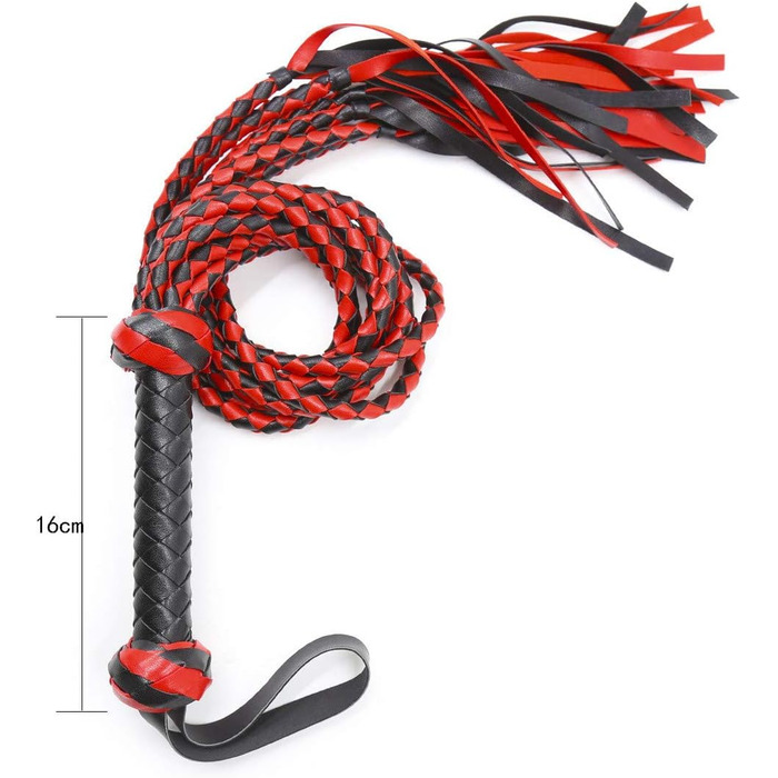 Крійська батіг з шкіри, 8 шт., чорно-червоний плетіння, з бахромою. Ідеально для виступів, BDSM, сексуальних ігор та фетишу.