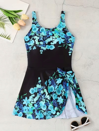 Коригуючий купальник-сукня Plus Size, чорний у квітку, розмір XL (42)
