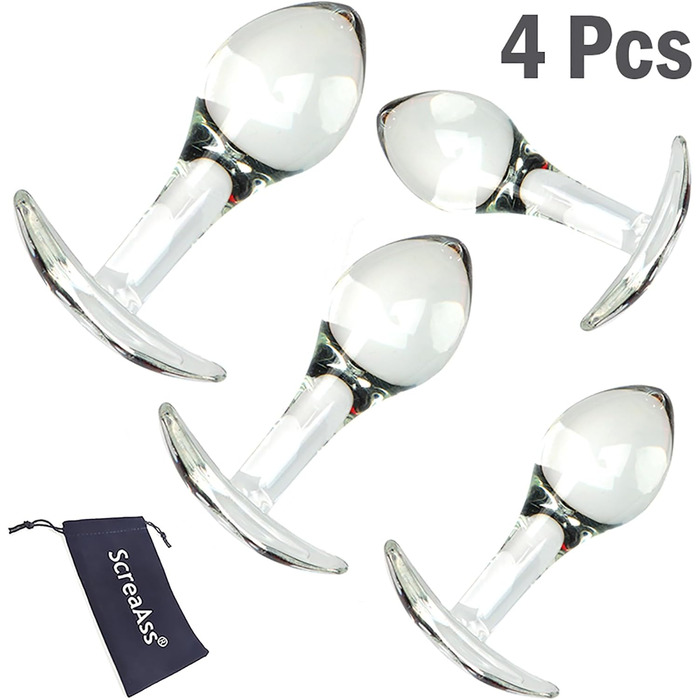 Набір анальних кульок зі скла ScreaAss (S/M/L/XL) з T-подібною основою - набір 4 шт.