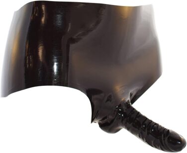 Латексний слип з пеніс-карманом Rubberfashion - коротка сексуальна латексна спідниця з презервативом для чоловіків, чорний, 0.4 мм, XL