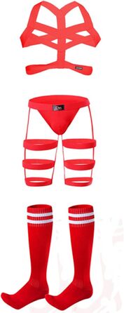 Сексуальний чоловічий комплект для сну: пояс для грудей, стрінги, шкарпетки, гольфи, труси, танга, низька талія, для геїв, мереживні шкарпетки, гольфи, колготки. Розмір універсальний (червоний, універсальний розмір)