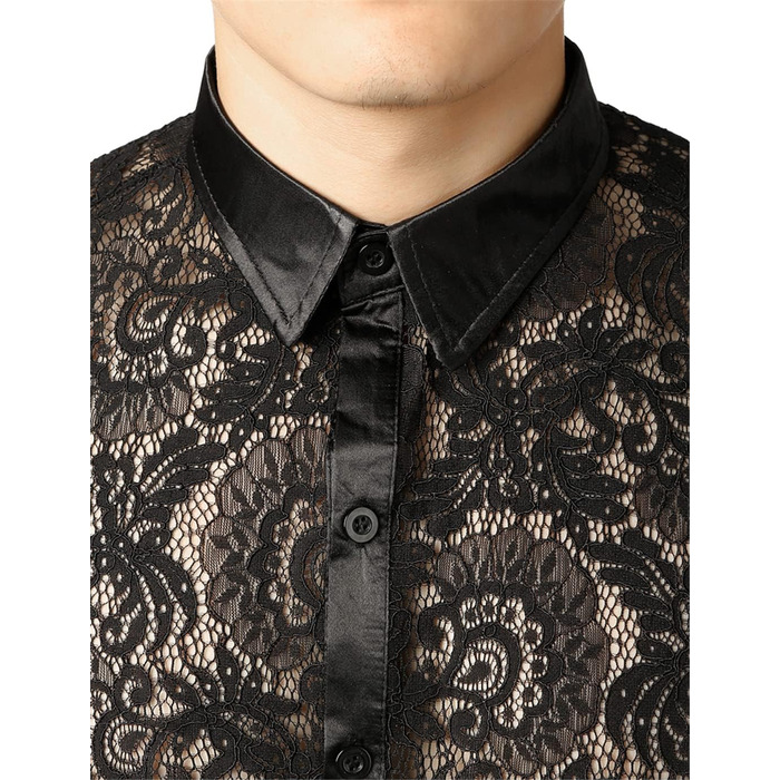 Чоловіча сорочка з сітки Bollrllr, прозора, облягаюча, з мереживом, для вечірок, клубів, випускного, розмір XXL, модель 6