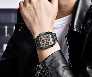 Чоловічий наручний годинник OLEVS Chronograph з шкіряним ремінцем, японський кварцовий механізм, водонепроникний, класичний елегантний стиль (модель 2958, чорний)