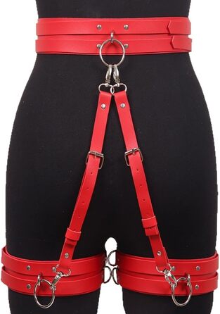 Жіночий готичний набір ременів на стегна з екошкіри. Регульовані мереживні стринги для боді, косплею, карнавалу, панку, вечірок. Червоний/Подорож, однотонний