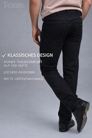 Чоловічі джинси Wrangler Texas Regular Fit Stretch — прямі денімові штани з бавовни, Black Overdye (чорний)