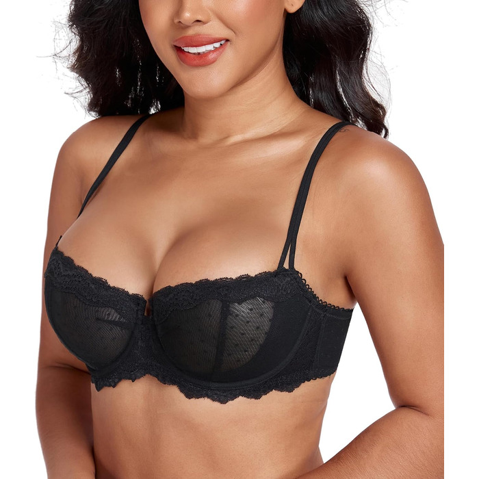 Дизайнерський бюстгальтер Lemorosy для дівчаток Dirndl з кісточками Push Up мереживний Balconette напівчашка прозорий бюстгальтер 75E чорний