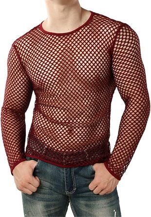 Прозора чоловіча футболка з довгим рукавом для клубів та вечірок, топ, майка (XXL, червона)