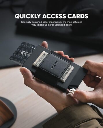Слимок металевий картхолдер VULKIT Vc408 з Pop-Up механізмом, RFID-захистом та грошовим ремінцем, чорний