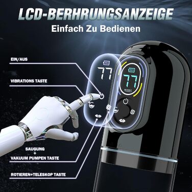 Електричний мастурбатор для чоловіків з 7 режимами, телескопічною функцією, ротацією, всмоктуванням, вібрацією та витоком