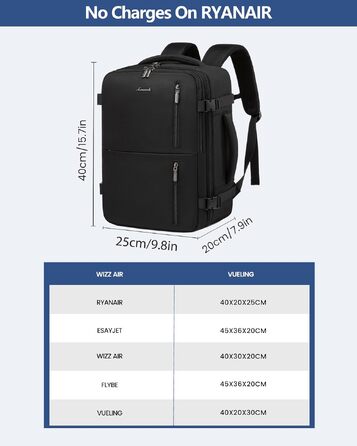Жіночий дорожній рюкзак LOVEVOOK для ручної поклажі Ryanair (40x20x25 см), місткість 20л, відділення для ноутбука 14