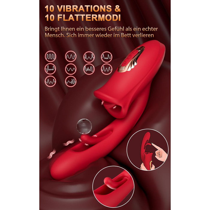 Вібратор для жінок G-Spot з 10 режимами стимуляції язичком, клітором та анального отвору - секс-іграшка для пар (RF14RD)