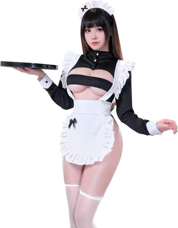 Костюм горничної SINROYEE: сексуальна мереживна піжама для косплею, піжама-бабідол, набір сексуальної французької горничної (білий + чорний), універсальний розмір