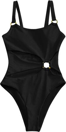 Жіночий суцільний купальник чорного кольору з вирізами Ring - Monokini для плавання