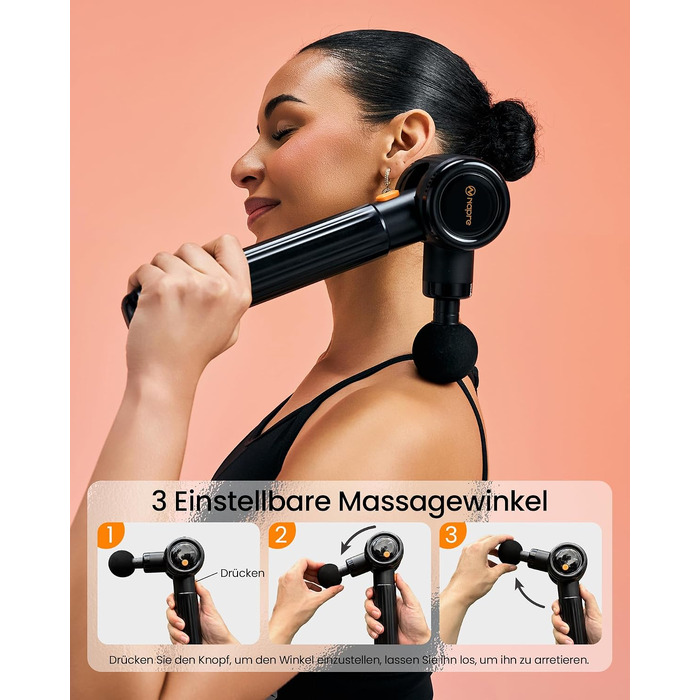 Перкусійний масажер Napre Massage Gun з подовжувачем та 3 кутами нахилу для спини, шиї та плечей, чорний