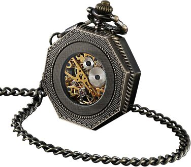 Чоловічий кишеньковий годинник ShoppeWatch з ланцюжком, механічний з ручним заводом, вінтажний стиль стімпанк (бронза), аксесуар для костюма 1920-х років