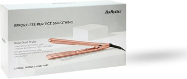 Випрямляч для волосся BaByliss Rose Gold 2598PE з керамічними пластинами, регулювання температури до 235°C, швидкий нагрів, універсальна напруга