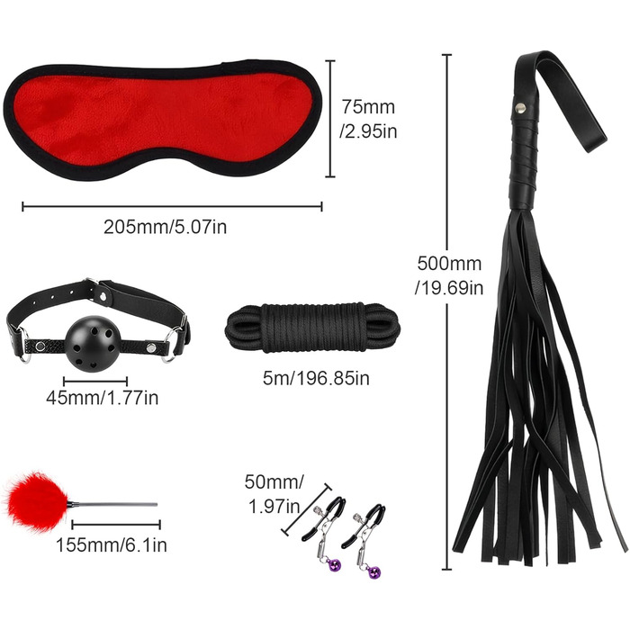 Набір для БДСМ з 26 елементів Qoosea: наручники, феттери, анальні пробки, іграшки для пар. Чорний колір.