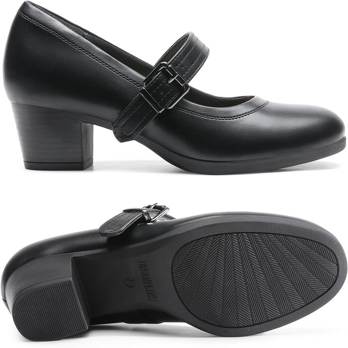 Жіночі туфлі Mary Jane DREAM PAIRS на масивному високому каблуку, класичні чорні pumps для вечірніх суконь (розмір 41 EU, чорний)
