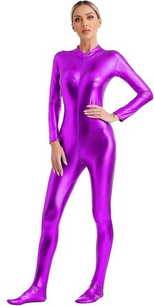 Жіночий комбінезон з довгим рукавом GRRKDFQ з блискавкою спереду (фіолетовий, S)