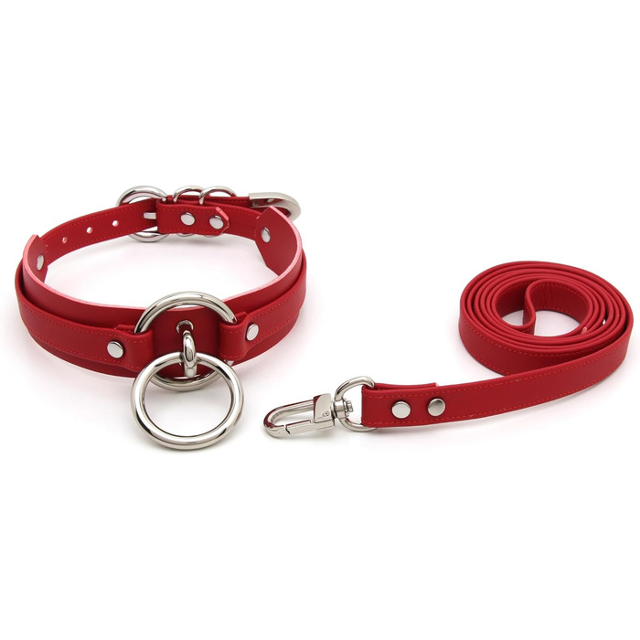 Чокер Lalatia з кільцем на шиї: стильна шкіряна шийна прикраса (червоний, срібло)