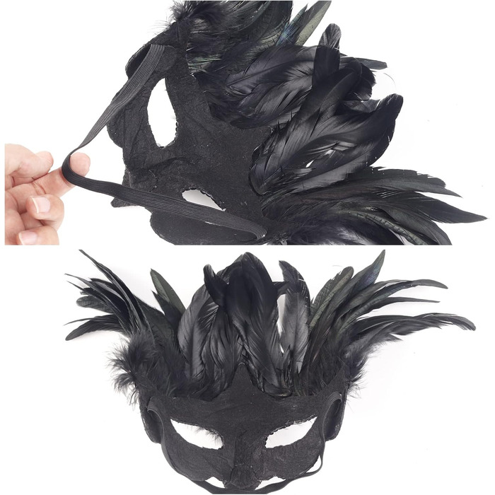 Венеціанська маска для жінок та чоловіків, маска для маскараду, чорна маска з пір'ям, маска ворона для карнавалу, Фашінгу, Хелловіну, косплею, аксесуари до костюма