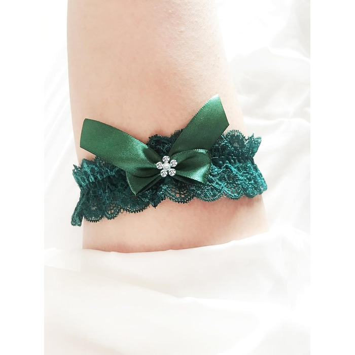 Стрічка на ногу мереживна LeJulyeekay для нареченої, весілля, темно-зелена