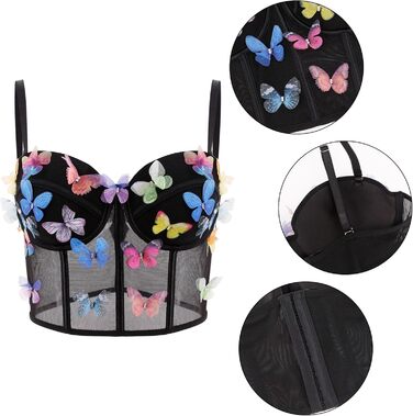 Жіночий топ з квітковою вишивкою Tetudineu - чорний, бралетта на тонких бретелях, баталлет