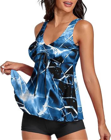 Танкіні жіночий купальник з високою талією, шорти, push-up, блакитний, XL