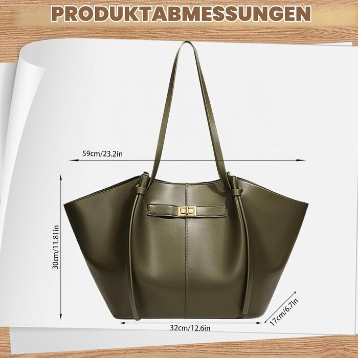 Жіноча сумка-шопер Tote Bag великого розміру, вінтажна сумка на плече з від’ємним ременем для роботи, покупок та подорожей (Зелена)