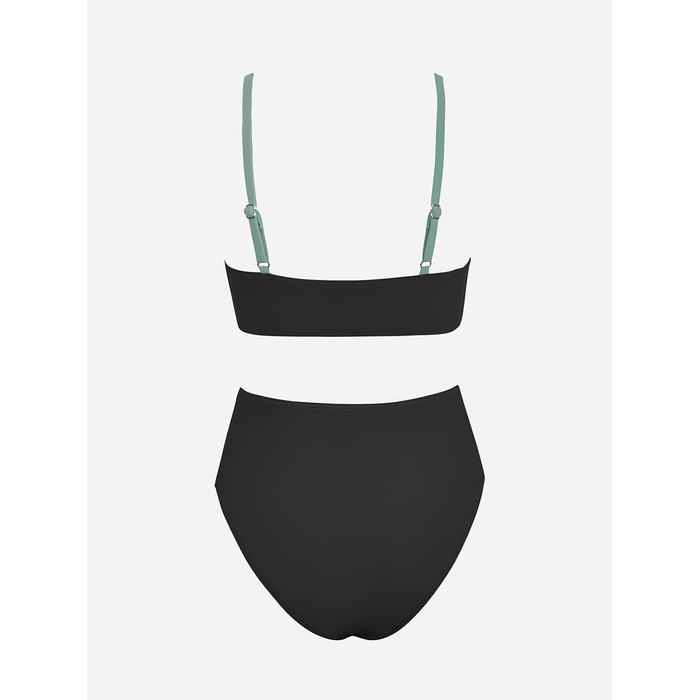 CUPSHE Бійкіні для жінок: Розрізний топ, висока талія, купальник, двочастинний, чорний/зелений