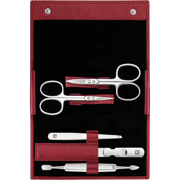 Манікюрний набір ZWILLING Premium Edition (5 предметів) для догляду за нігтями та педикюру, полірована нержавіююча сталь, шкіряний футляр (Червоний)