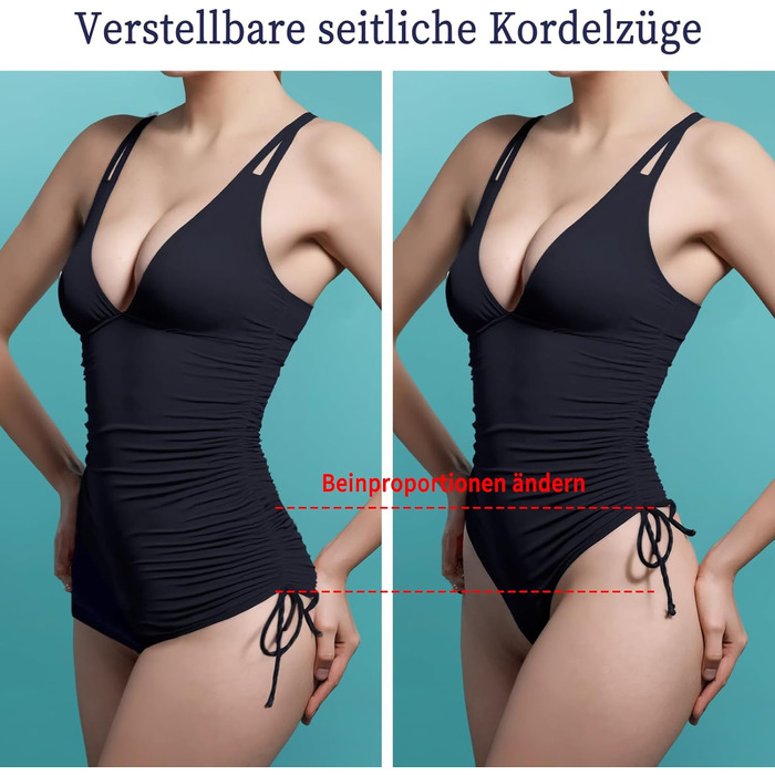 Більочник жіночий для корекції живота – Сексуальний монокіні з пуш-ап, V-подібний виріз та регульованими бретелями, суцільний купальник, стандарт L-XL, чорний