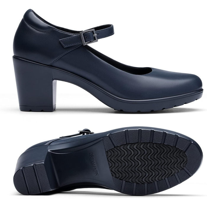 Жіночі туфлі Mary Jane Dream Pairs на низькому стійкому каблуці з ремінцем на щиколотці, темно-сині (Navy Blue), розмір 41 EU