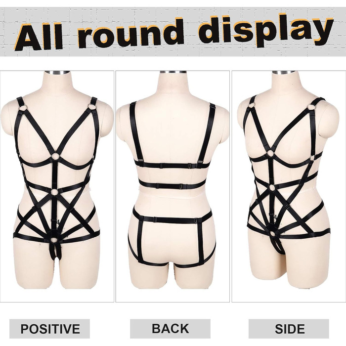 Комплект жіночий: бюстгальтер, пояс на тіло, стрінги. Чорний, готичний стиль, для танців та Хелловіну