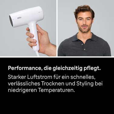 Фен для волосся Braun HD4.2 з дифузором та вузьким соплом, технологія Super IONTEC, 2100 Вт, 3 режими температури та швидкості, чорно-сірий (BRHD210E)