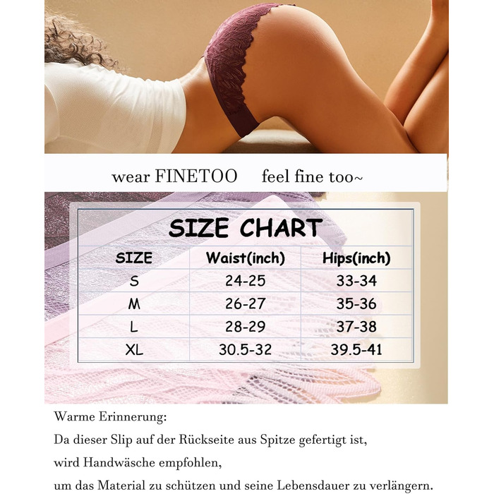 Набір трусиків FINETOO з 6 шт. - безшовні, мереживні, з низькою талією, S-XL