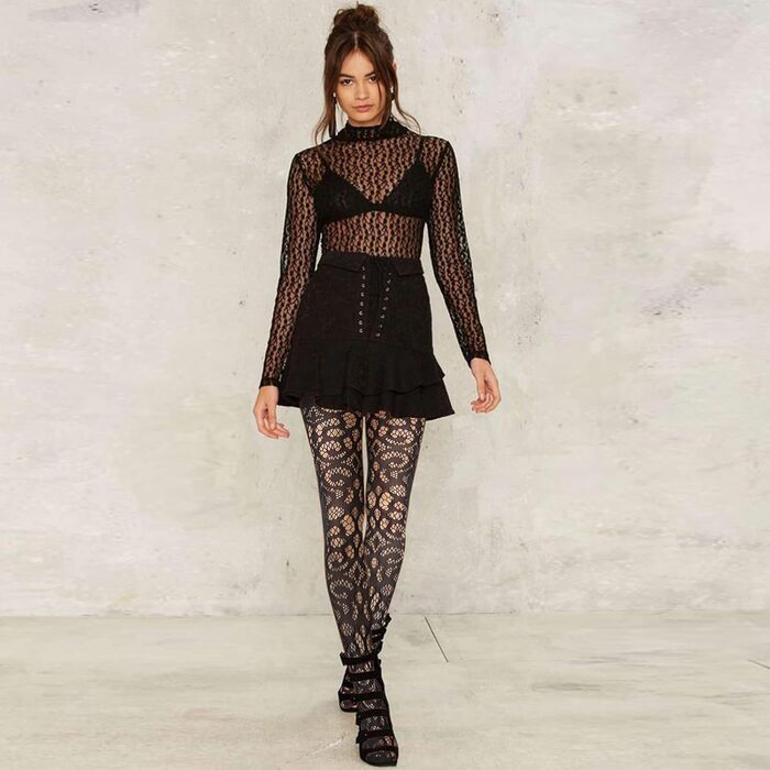 Шкарпетки-сітки DRESHOW 6 пар: білі, червоні, фіолетові, сині, рожево-червоні, чорні - висока талія, мереживні