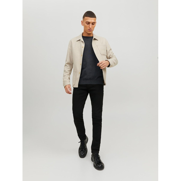 Чоловічий трикотажний джемпер Jack & Jones JJ Basic Knit Crew Neck Noos, темно-сірий меланж, розмір L