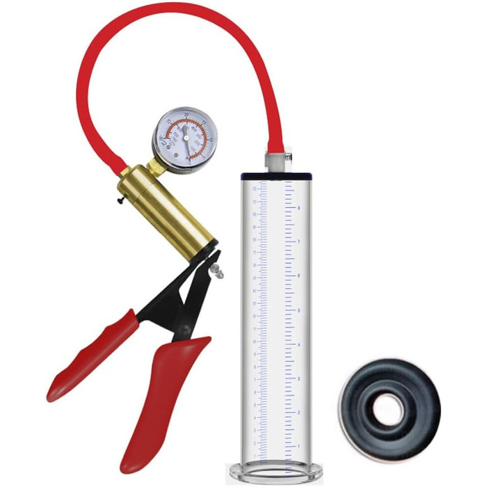 Вакуумний насос для збільшення статевого члена з металевими ручками та манометром, прозорий, для чоловіків, з масштабом, для ерекції, сексуальна іграшка, A-22,9 * 4,4 см