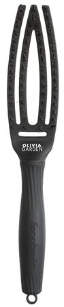Щітка для волосся Olivia Garden Fingerbrush Care Iconic, розплутуюча з щетиною з натурального кабана та нейлону для блиску та гладкості, чорна, Small