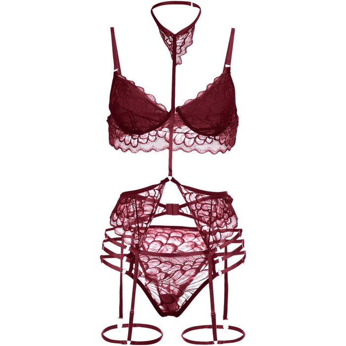 Сексуальна комплексна білизна WILLBEST для жінок з вираженими формами: мереживний халат та боді (білий, червоний, 20240305cmhqq4295rot, L)