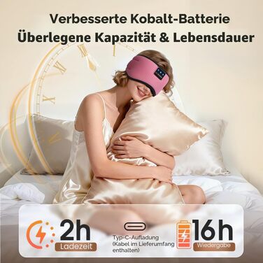 Маска для сну з Bluetooth-навушниками LC-dolida V5.4, дихаюча бавовняна пов'язка на очі з мікрофоном для подорожей, йоги та медитації, HiFi звук, 15 год роботи (Рожева)