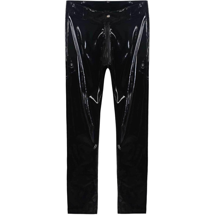 Чоловічі шкіряні лосини Wetlook з еластичною тканиною, обтягуючого крою, чорного кольору. Лосини з еластичною тканиною, обтягуючого крою, з кишенею, чорного кольору.