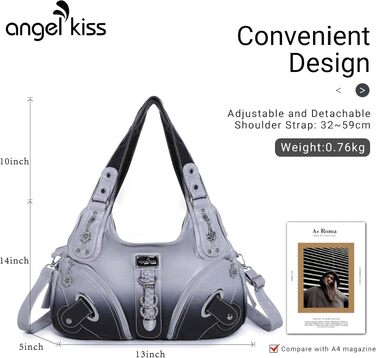 Жіноча сумка-хобо Angelkiss: велика сумка через плече для щоденного використання, сіро-чорна