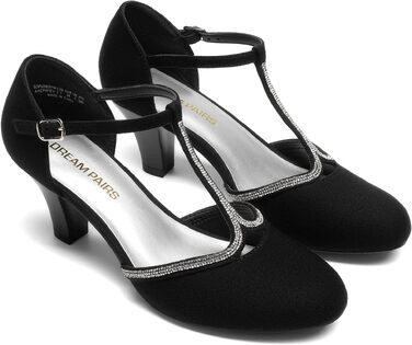 Жіночі туфлі-човники Dream Pairs з T-подібним ремінцем, чорні зі стразами, розмір 38.5 EU