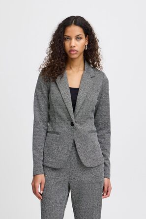 Жіночий жакет ICHI IHKATE з жакардового тканини Slim Fit, чорно-білий в їлочку, з V-подібним вирізом та одним ґудзиком, розмір L