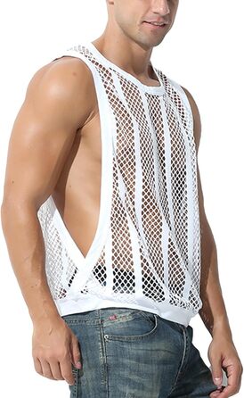 Чоловіча майка з сіткою, без рукавів, смугаста мереживна футболка, прозора білизна XL білий колір
