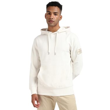 Чоловіча толстовка-худі Calvin Klein Badge з капюшоном, колір Ivory (білий), розмір XXS